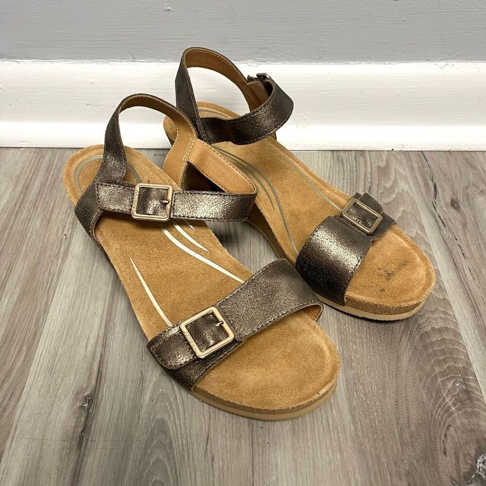 Aetrex Sandals Women’s 10 Lexa Tan and‎ Metallic Brown Leather Strappy